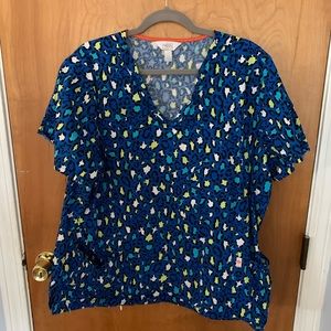 Blue Cheetah Print Scrub Top